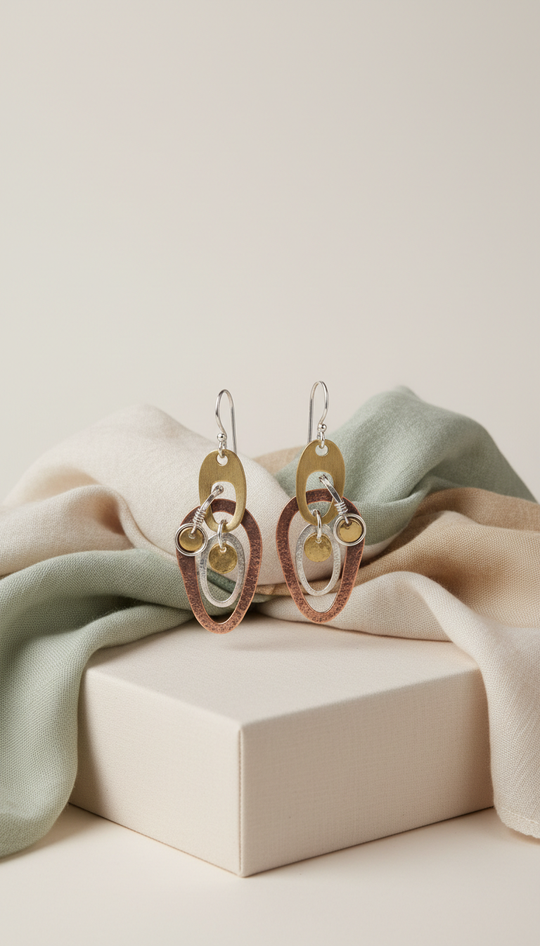 Mixed-Metal Earrings and Linen Scarf Duo