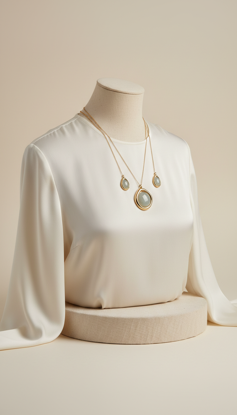 Silk Blouse and Gold Pendant Set